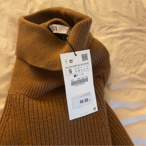 ZARA Knit Sweater Poncho Cape Turtleneck Brown Size Small NWT - Picture 4 of 4